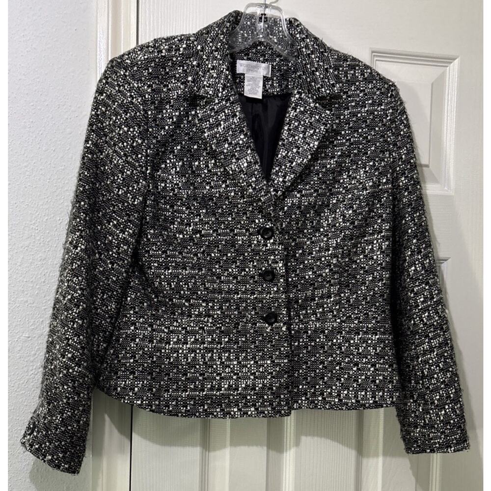 Worthington Black White Textured Blazer Size 6P Tweed Career Classic Staple